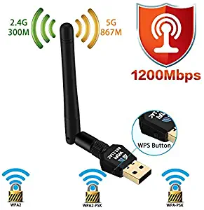 1200Mbps Wireless USB WiFi Adapter - Dual Band Wireless WiFi Adapter (2.4G/300M+5G/867M) Wireless Adapter, WiFi Adapter for PC/Laptop/Desktop, Support Win10/8.1/8/7/XP/Linux/Mac OS