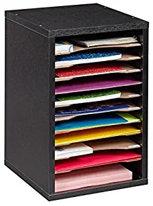AdirOffice 11-Compartment Wood Vertical Paper Sorter - Literature File Organizer - Black