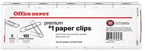 Office Depot Brand Paper Clips, No. 1, Silver, 100 Clips Per Box, Pack of 5 Boxes