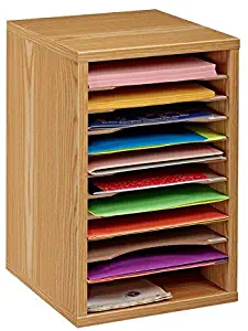 AdirOffice Wood Adjustable Literature Organizer - Removable Shelves - Heavy Duty Stackable Literature Organizer - Great for Office, Classrooms and Mail Rooms (11 Compartment, Medium Oak)