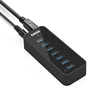 Anker 7-Port USB 3.0 Data Hub with 36W Power Adapter and BC 1.2 Charging Port for iPhone 7/6s Plus, iPad Air 2, Galaxy S Series, Note Series, Mac, PC, USB Flash Drives and More