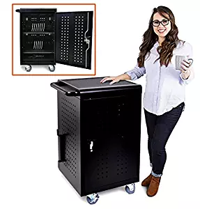 Line Leader Compact Mobile Charging and Storage Cart, Mobile Lab Holds 30 Tablet/Chromebook | Includes Two 15-Outlet Power Strips | Locking Cabinet | Perfect for Schools and Classrooms!