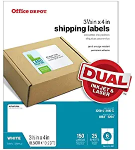 Office Depot White Inkjet/Laser Shipping Labels, 3 1/3in. x 4in, Pack of 150, 505-O004-0009