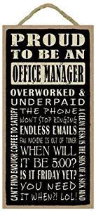 Aianhe Proud to be an Office Manager Wood Sign Plaque with Funny Sayings Craft Gifts for Home Decor 10x5 inches