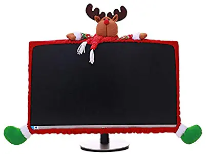 LONG7INES Christmas Computer Monitor Cover, Elastic Xmas Decorations Reindeer Computer Monitor Border Cover, Elastic Laptop Computer Cover for Xmas Home Office Decor and New Year Gift Ideas (Elk)
