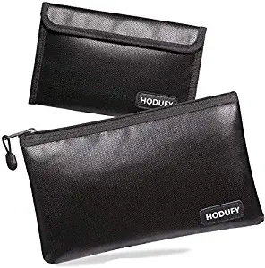 Hodufy Fireproof Money Bag, 10.6"x6.7" Fireproof and Waterproof Cash Bag, 5" x 8" Small Fireproof Bag, Fireproof Bank Bag, Fireproof Safe Storage Pouch Envelope for Document, Bank Deposit,Passport