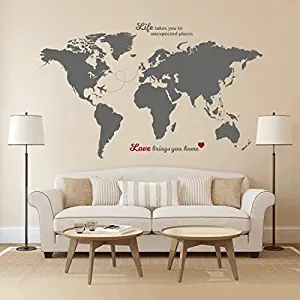 Timber Artbox Huge World Map Wall Decal with Quotes - Best for Adventurers and Travellers