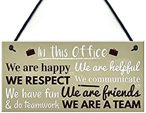 INNAPER in This Office We are Happy We are Helpful Funny Office Gift for Colleague Hanging Wall Plaque Door Sign Colleagues Friendship Craft 10x5(49BW1280)