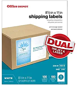 Office Depot Brand White Inkjet/Laser Permanent Full-Sheet Labels, 505-O004-0012, 8 1/2