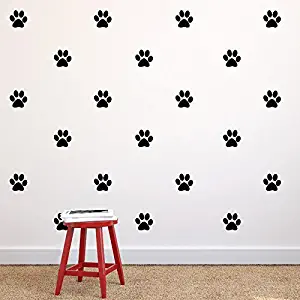 N.SunForest Paw Print Repeatable Pattern Set of 30 Vinyl Wall Decals Dog Paw Print Removable Stickers for Veterinary Clinics Vets Pet Stores Groomers