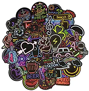 Cute VSCO Stickers Laptop Stickers Water Bottle Stickers Luggage Decal Graffiti Patches Skateboard Stickers No-Duplicate Sticker for Kids Teens Girls (50 Pcs Neon Light Style)