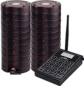 SHIHUI 20 Coaster Pagers+1 Keypad Queue Call Wireless Calling System for Servers for Restaurant Church Food Truck Coffee Shop Office Wireless Guest Paging System
