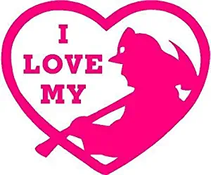 Just For Fun Pink - 6 x 5 I Love My Firefighter Heart Vinyl Die Cut Decal Bumper Sticker, Windows, Cars, Trucks, laptops, etc