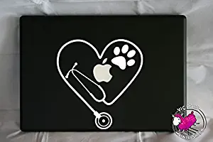 Stethoscope Heart PAW Cutout (WHITE) Vinyl Decal Stickers for MacBook Laptop Car Nursing Tough Strength Strong Strength Hope Inspiration Love Doctor Nurse Veterinarian Health Medicine Hospital Med School Vet Tech Dog Cat Bird Pets Adopt Shelter Animal Hospital Print