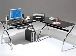 Modern 60" X 60" Black Glass & Chrome L-shaped Corner Desk