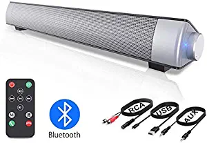 PC Bluetooth Sound Bar, VersionTECH. Computer Speaker Wired/Wireless Connection, USB Power Stereo Soundbar with 2 Full-Range Speaker & Dual Bass Diaphragm for PC Tablet Desktop Laptop Cellphone